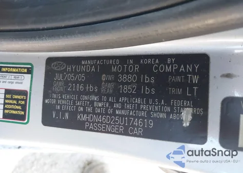 2005 Hyundai Elantra Gls/Gt from USA, damaged, VIN KMHDN46D25U174619